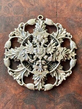 Vintage Russian Silver-Tone 2 Headed Eagle Coat of Arms Pendant